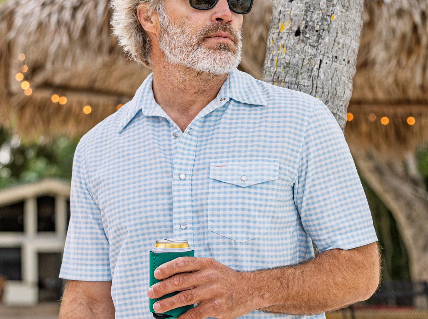 Criquet Corduroy Gingham Print Short Sleeve Pearl Snap - Sky