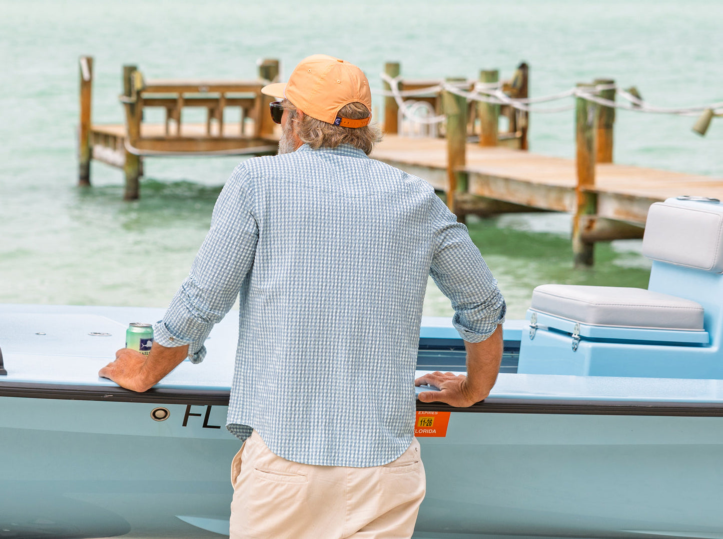 Criquet Gingham Seersucker Long Sleeve Performance Pearl Snap - Sky