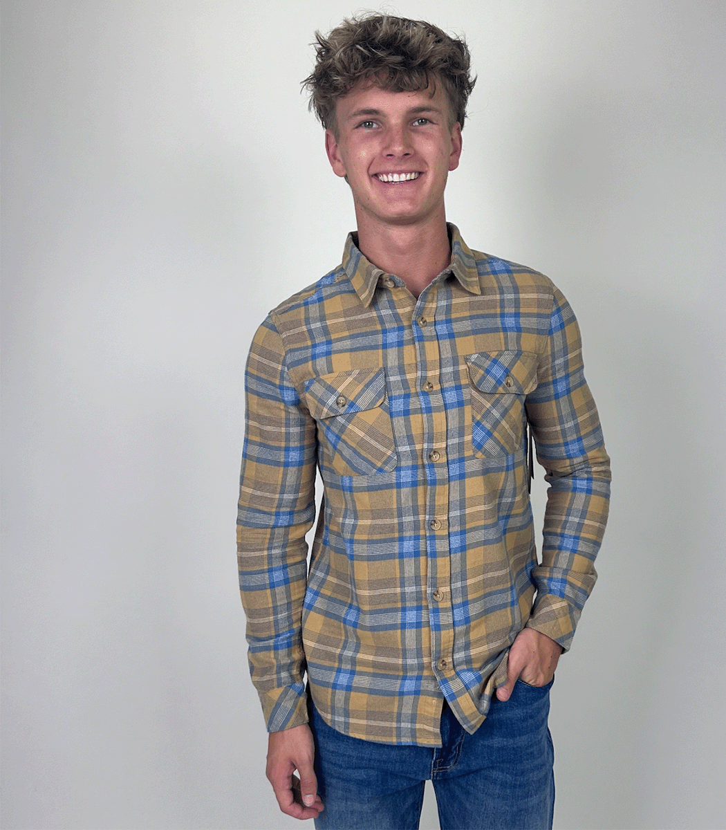 Roosters Supply Company |Collared Flannel | Blue and Gold