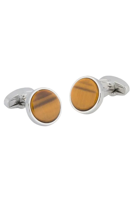 Cufflinks | Tiger Eye Round | Silver & Amber