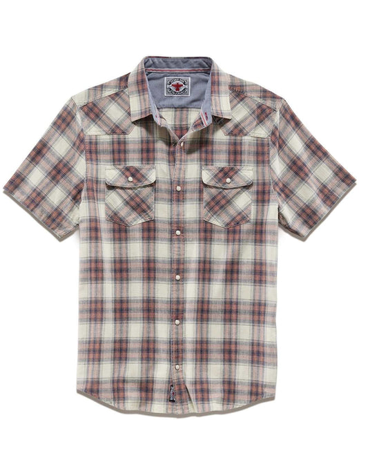 Flag and Anthem Landrum Pearl Snap Western shirt with plaid design and dual chest pockets.