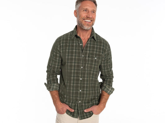 Criquet Corduroy Pearl Snap - Olive Plaid