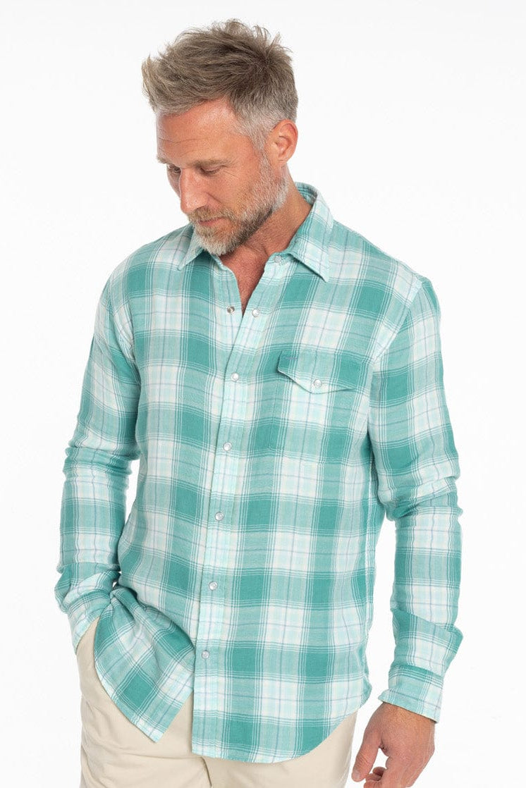 Criquet Double Cloth Flannel Pearl Snap - Jade