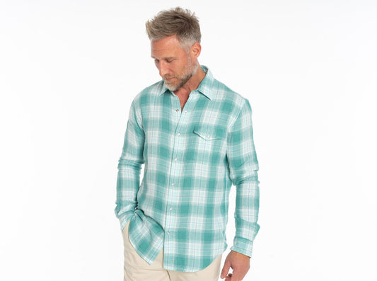 Criquet Double Cloth Flannel Pearl Snap - Jade
