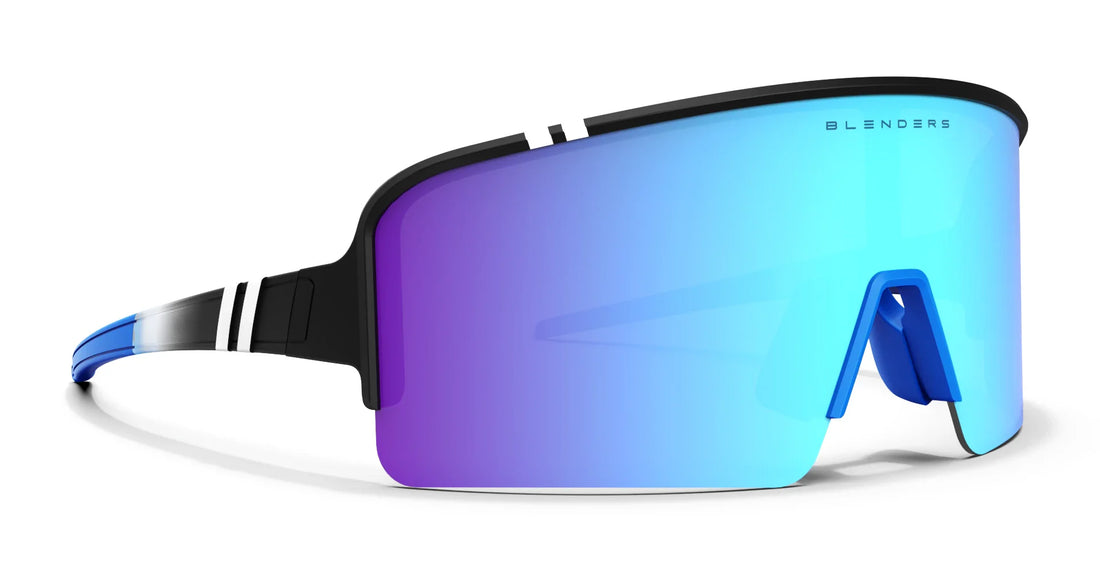 Polarized Blenders Eclipse Breaker Point sunglasses with icy blue lens and black frame.