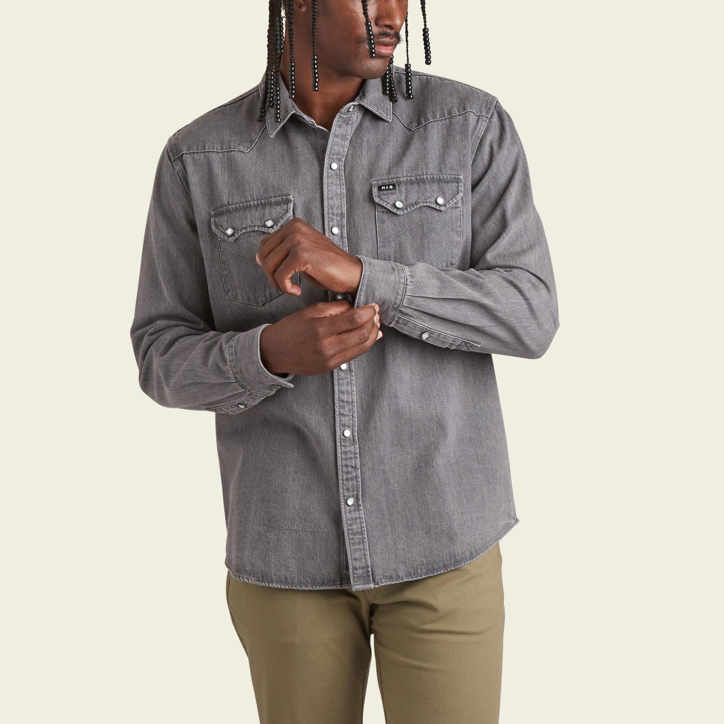 Howler Bros Dust Up Denim Snapshirt - Grey Wash