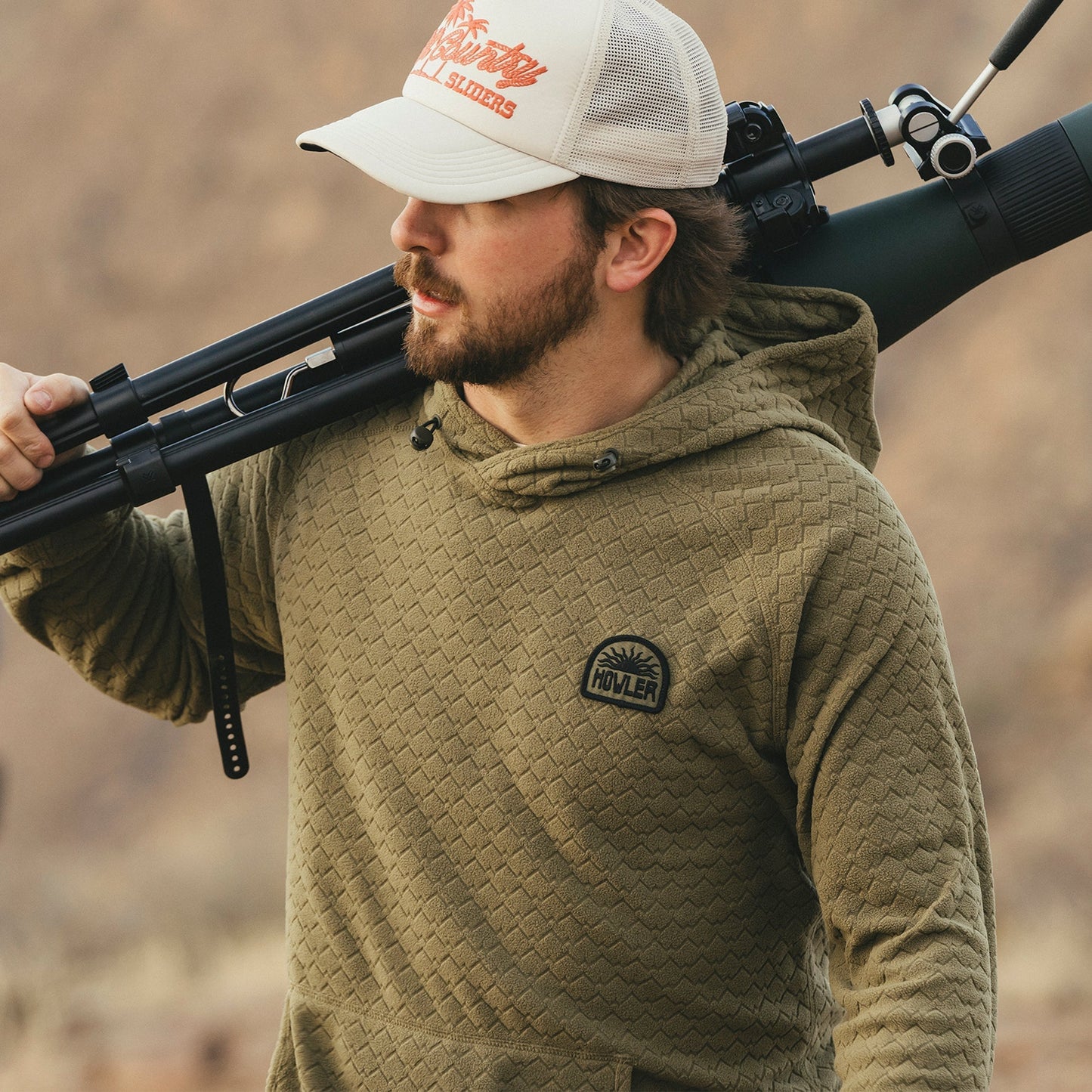 Howler Bros Palo Duro Fleece Hoodie Mountain Grid - Fatigue