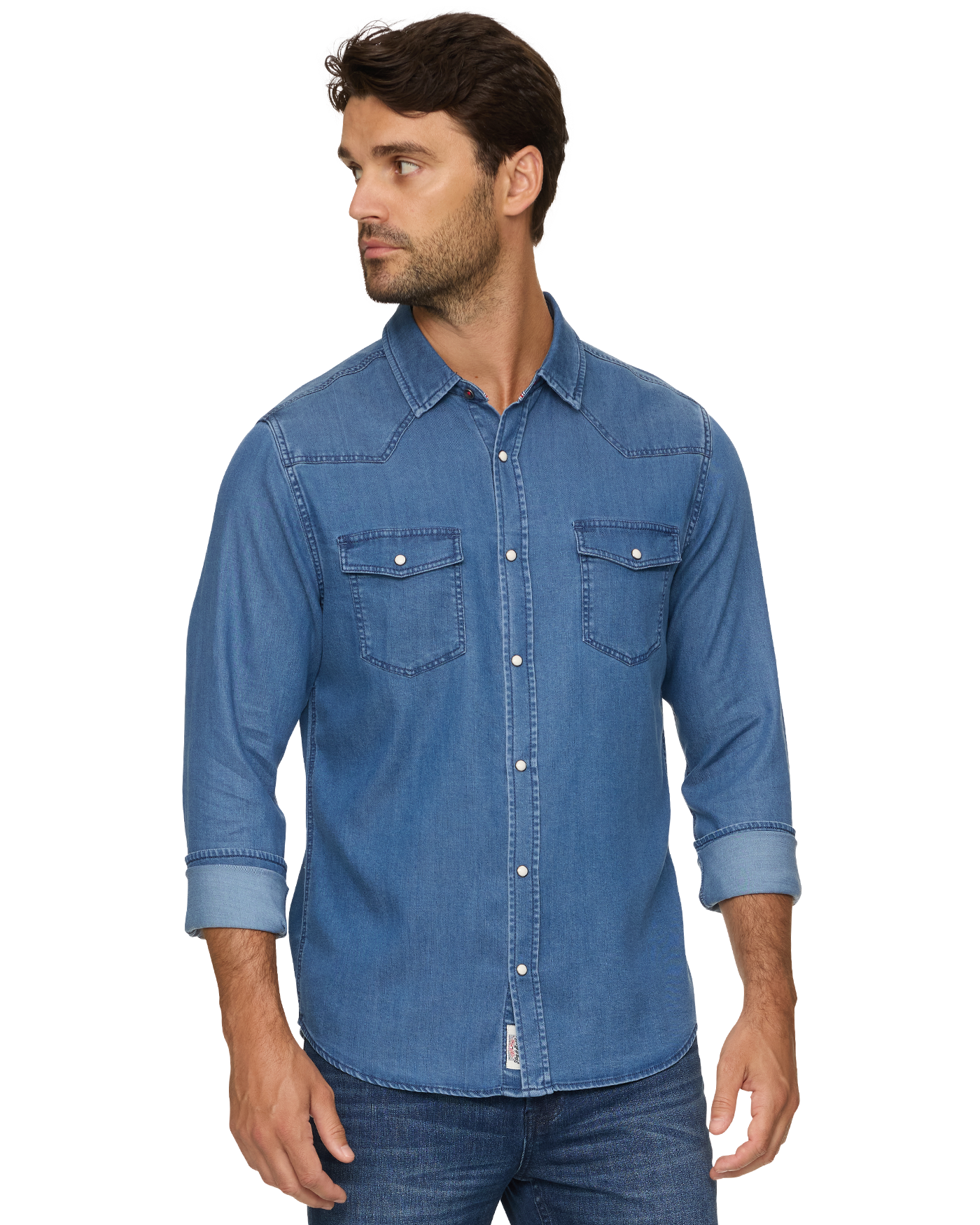 Flag & Anthem | Sacramento Stretch Chambray Shirt | Medium Wash