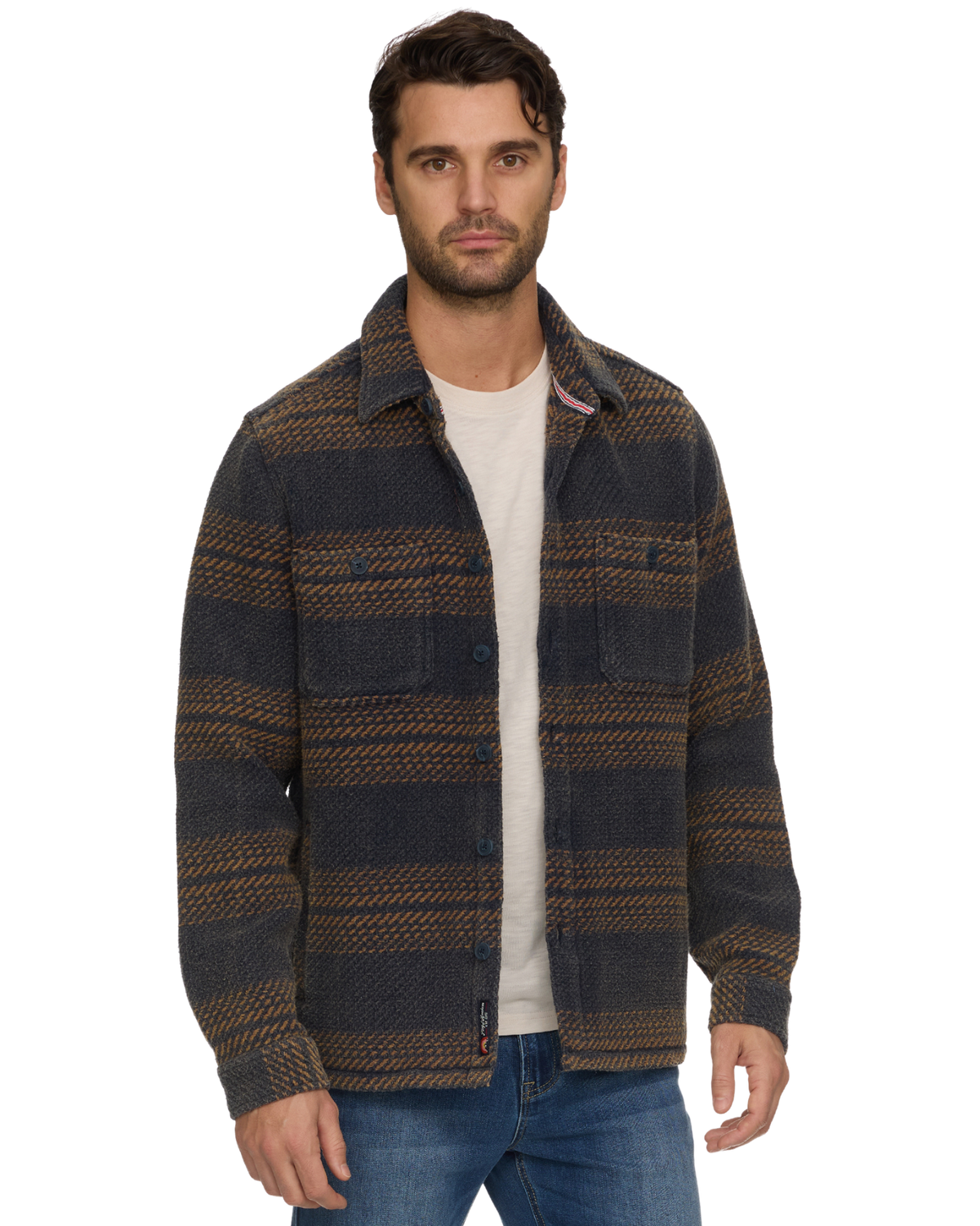 Flag and Anthem | Coaling Vintage Wash Textured Twill Jacket | Navy/Brown