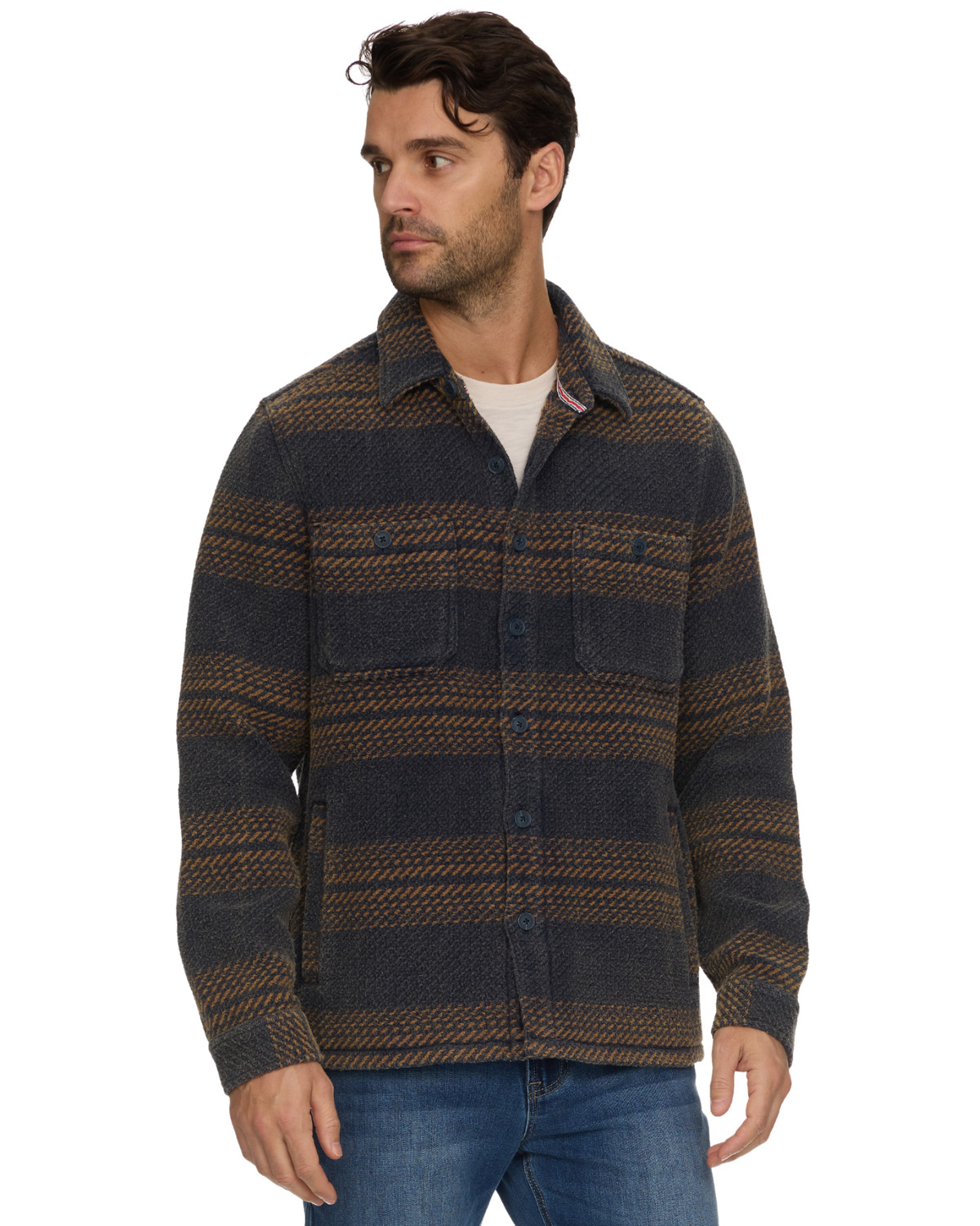 Flag and Anthem | Coaling Vintage Wash Textured Twill Jacket | Navy/Brown