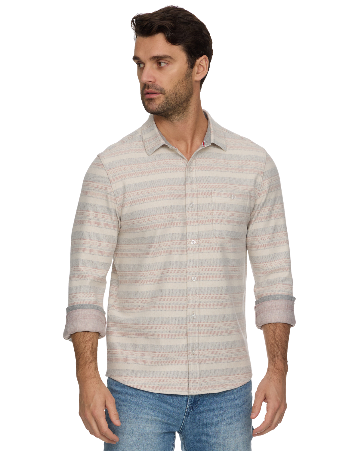 Flag and Anthem | Luverne LS Striped Hero Knit Flannel | Cream/Grey