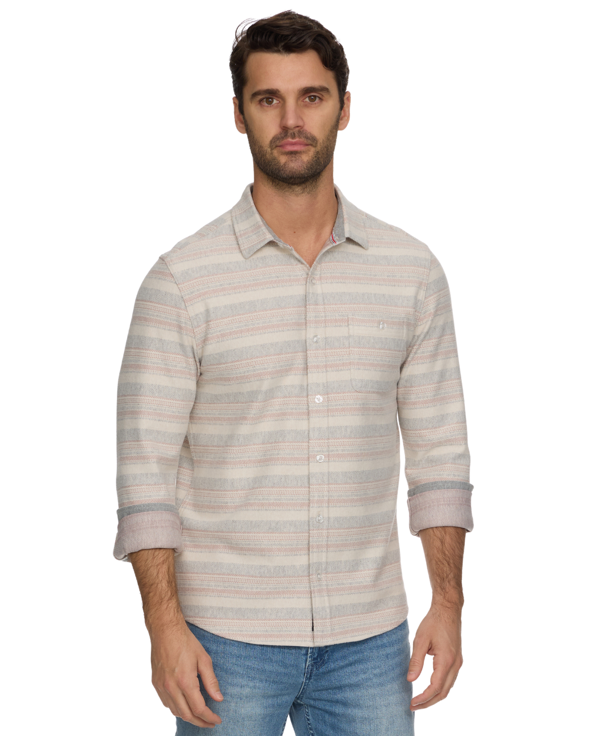 Flag and Anthem | Luverne LS Striped Hero Knit Flannel | Cream/Grey