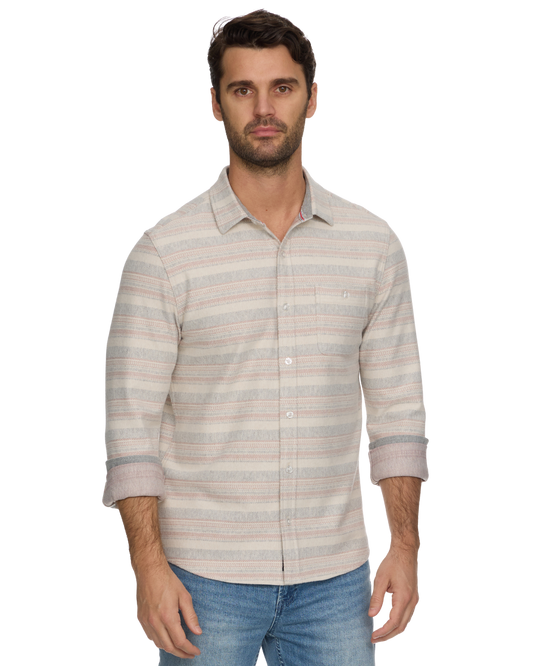Flag and Anthem | Luverne LS Striped Hero Knit Flannel | Cream/Grey