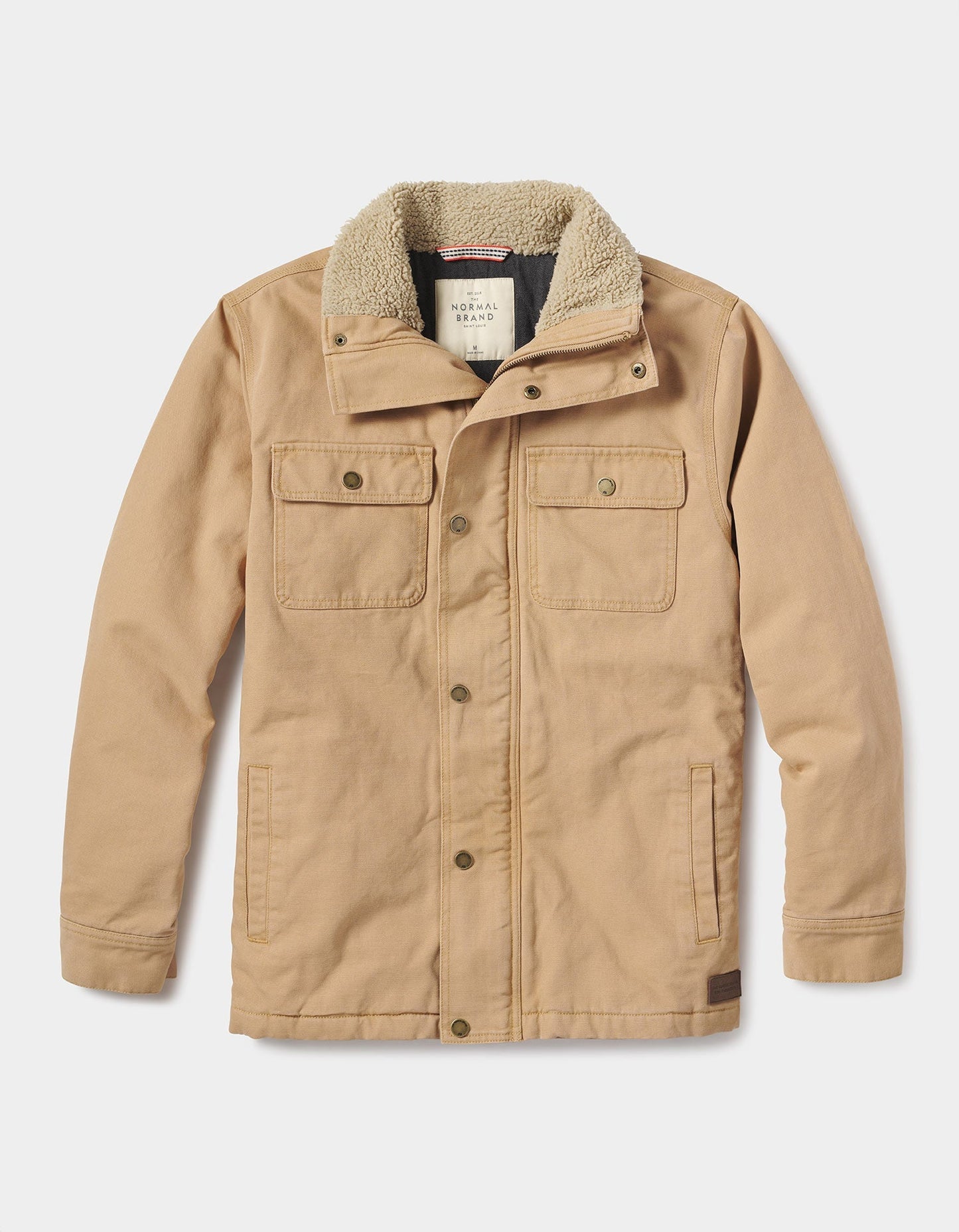 Tan jacket with sherpa lining on a white background