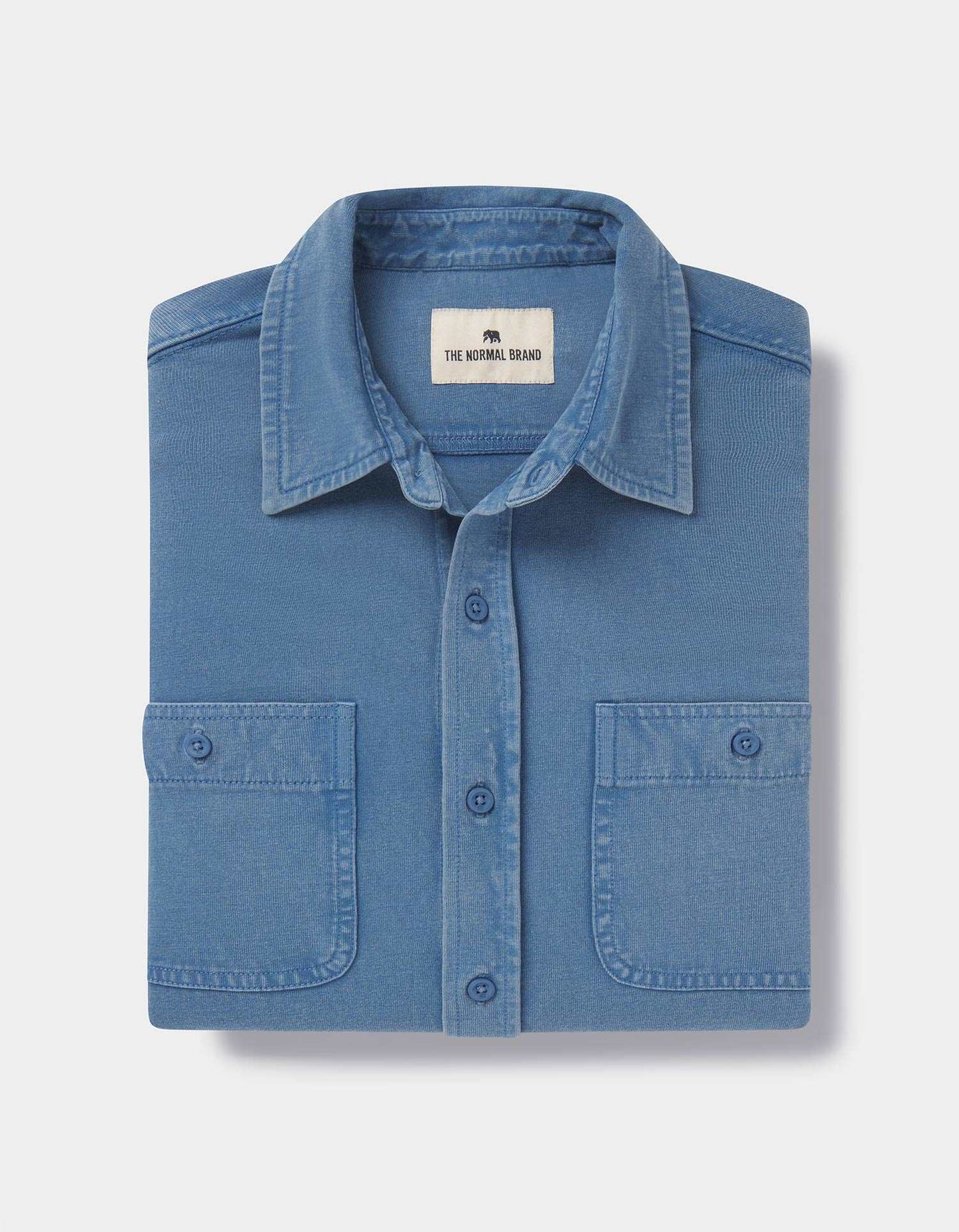 Normal Brand Lennox Slate Blue 100% Cotton Jersey Button Up Shirt with Chest Pockets