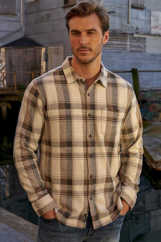 Flag and Anthem Hero Stretch Flannel Shirt - Cream/Charcoal