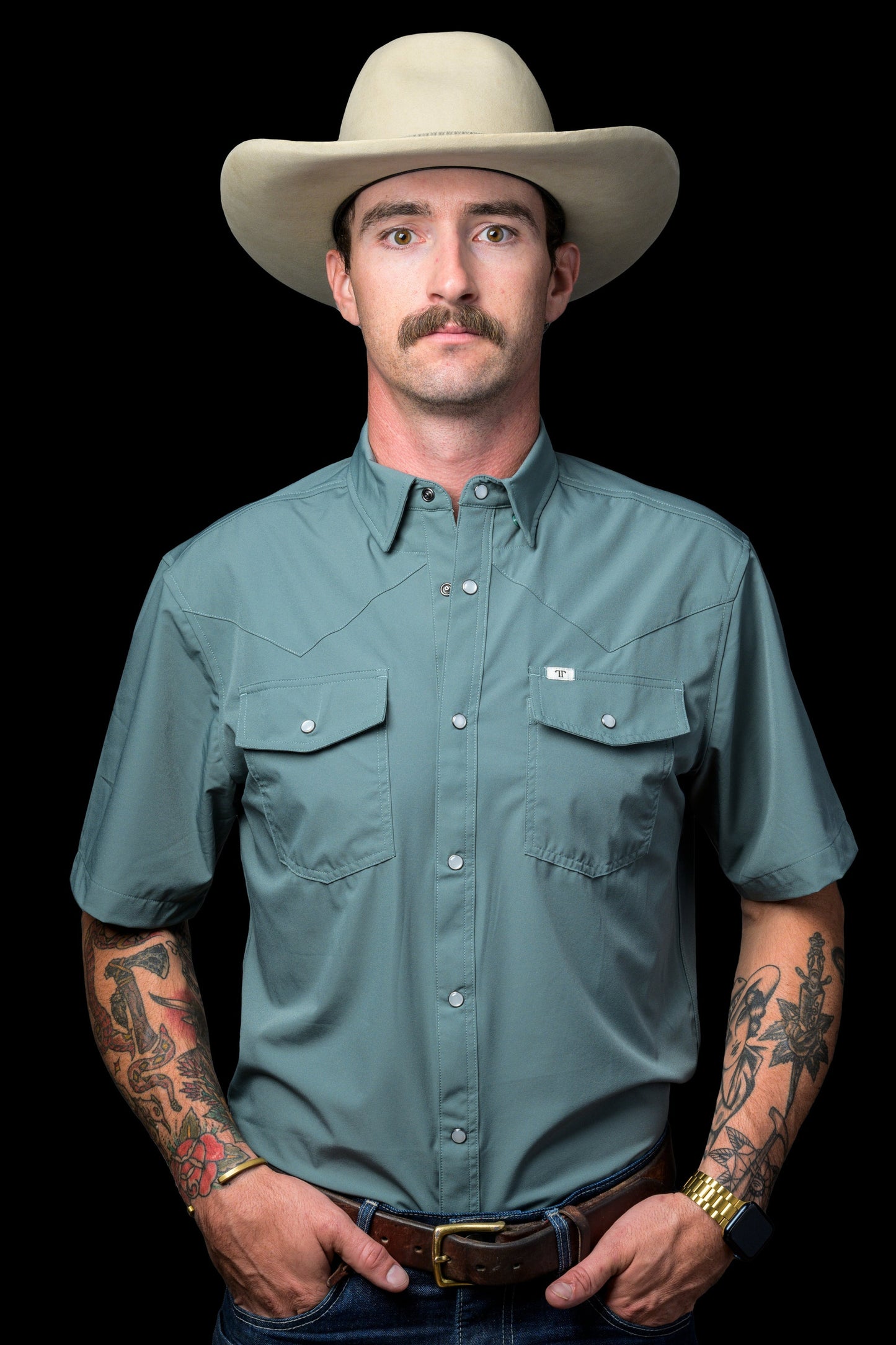 Ferrell | Aqua | Short Sleeve Snap Shirt