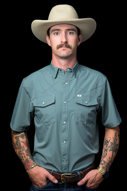 Ferrell | Aqua | Short Sleeve Snap Shirt