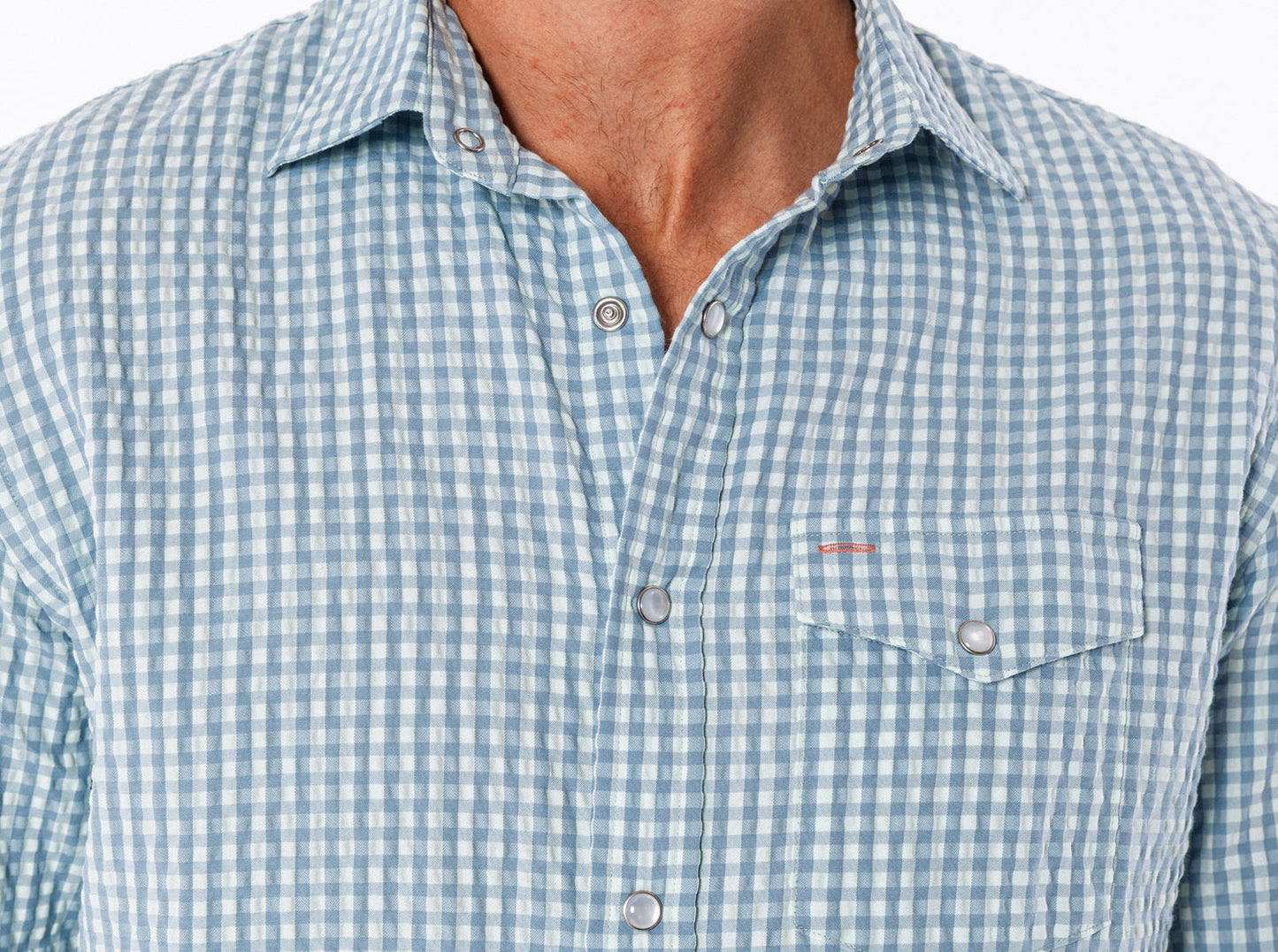 Criquet Gingham Seersucker Long Sleeve Performance Pearl Snap - Sky
