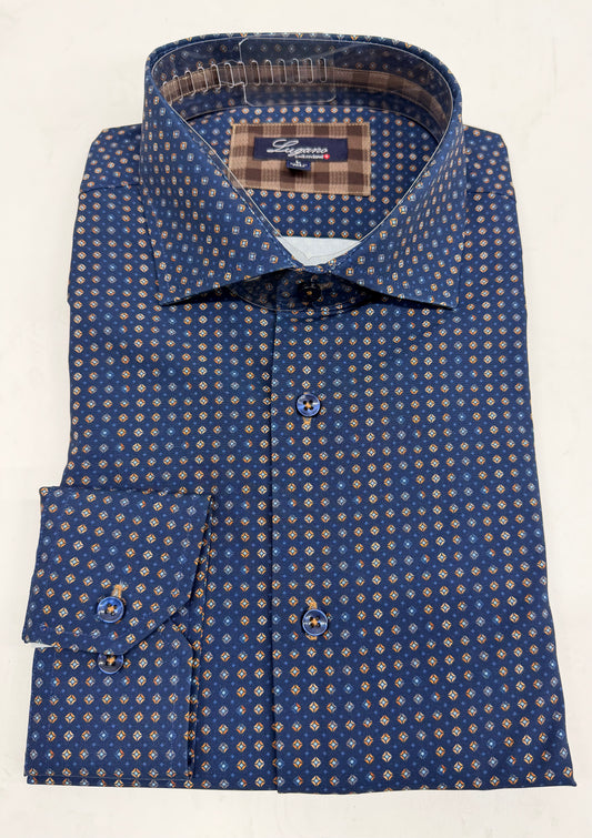 Lugano | Geo Star Dress Shirt | Navy