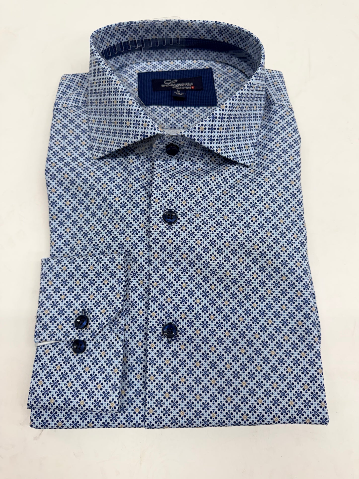 Lugano | Geo Floral Dress Shirt | Blue