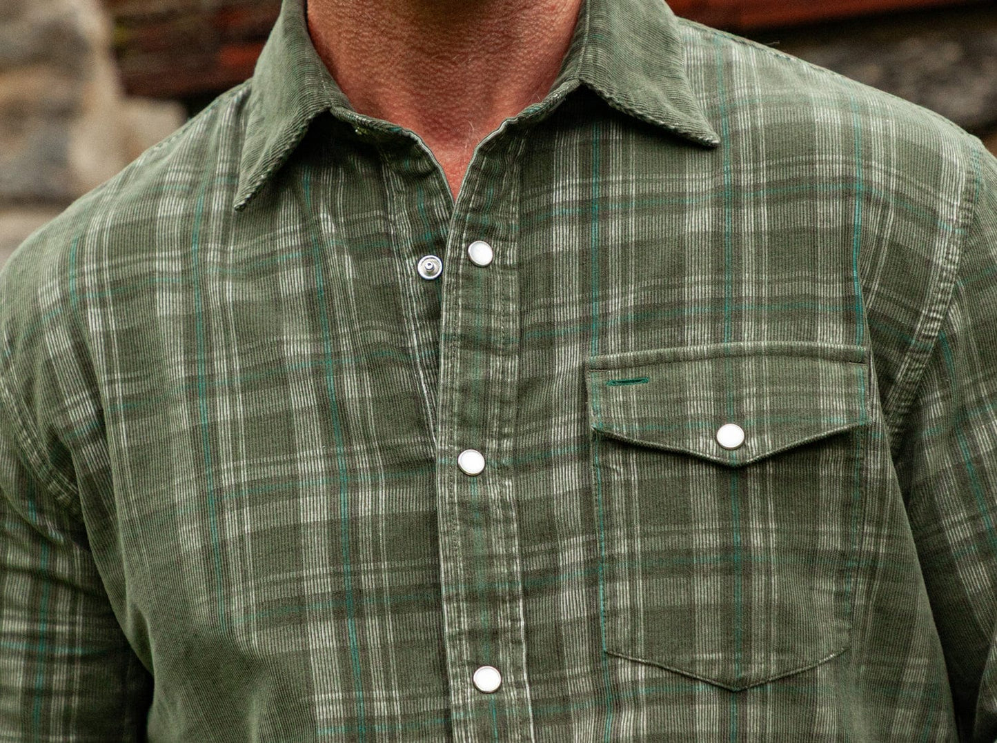 Criquet Corduroy Pearl Snap - Olive Plaid