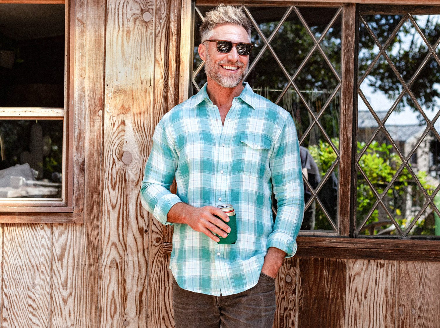 Criquet Double Cloth Flannel Pearl Snap - Jade