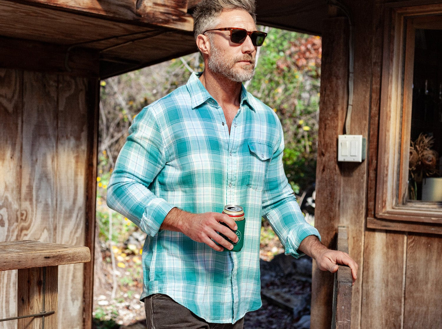 Criquet Double Cloth Flannel Pearl Snap - Jade