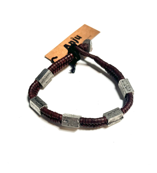 Roosters Men's Collection  Bracelet -Leather woven 5 metal