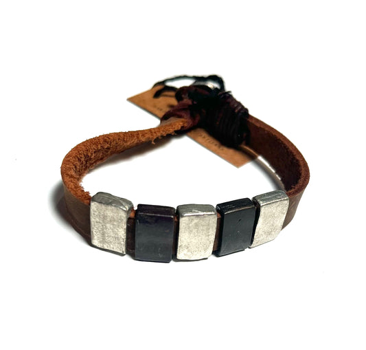 Roosters Men's Collection  Bracelet -Leather Strap 5 Bar