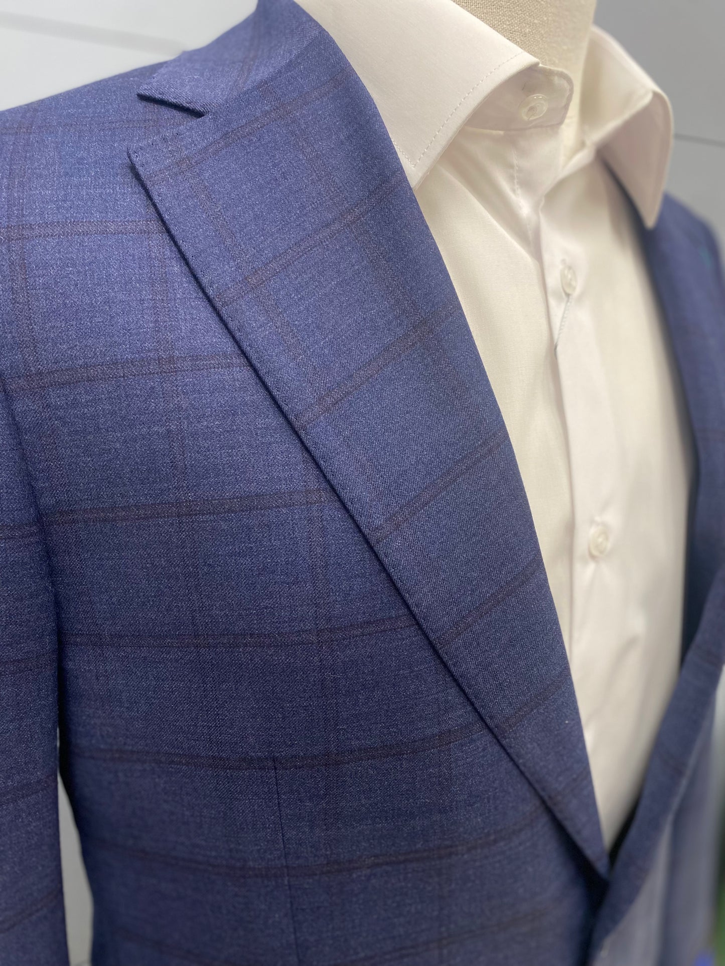 Giles & Jasper Modern Suit Coat - Navy Burgundy Windowpane