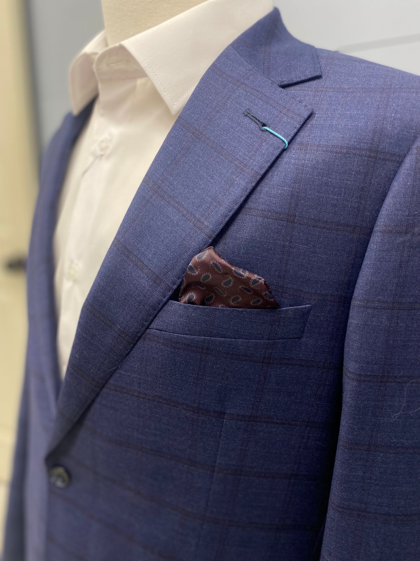 Giles & Jasper Modern Suit Coat - Navy Burgundy Windowpane
