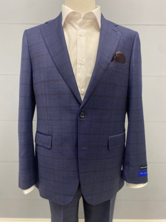 Giles & Jasper Modern Suit Coat - Navy Burgundy Windowpane