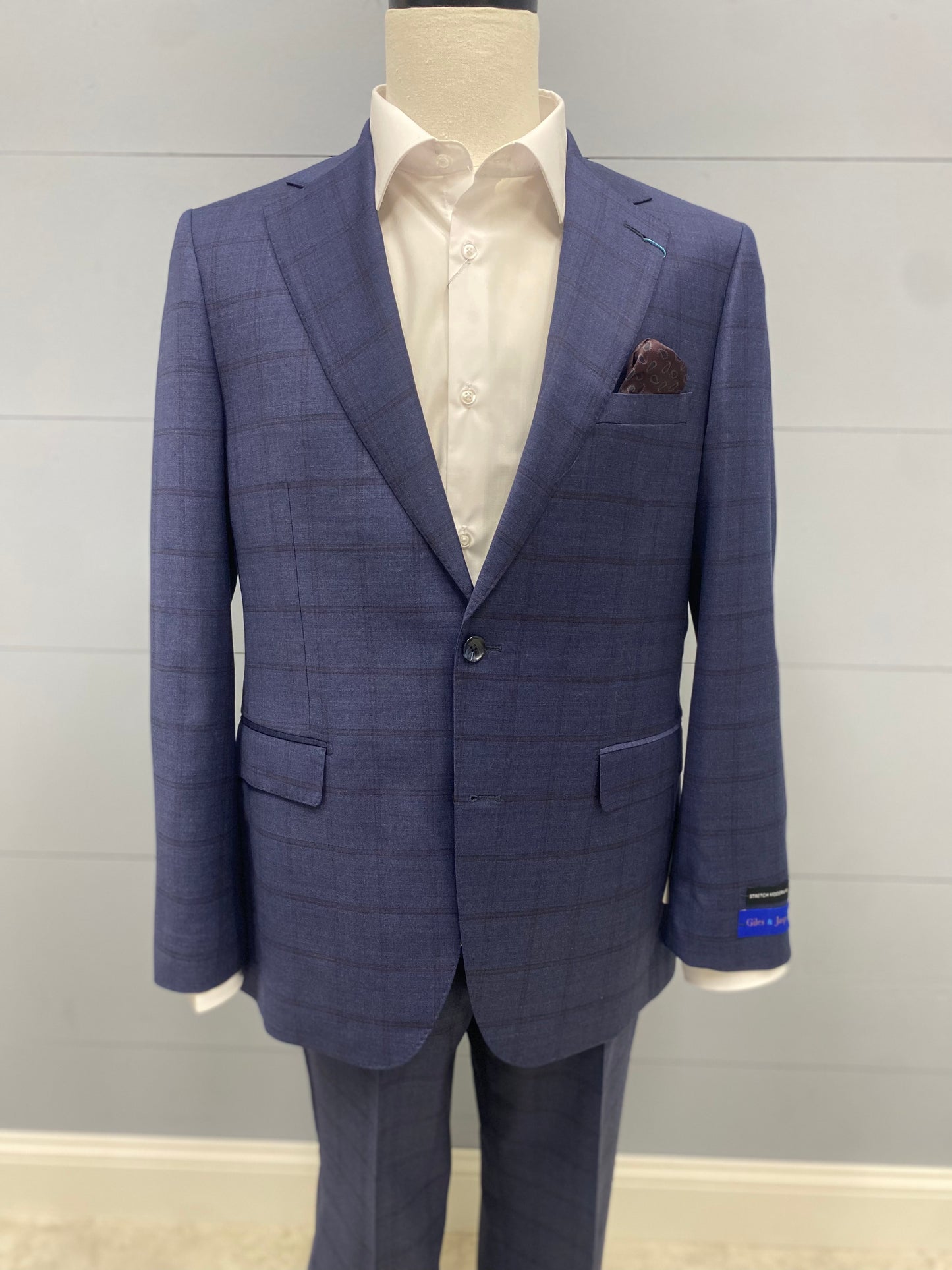 Giles & Jasper Modern Suit Coat - Navy Burgundy Windowpane