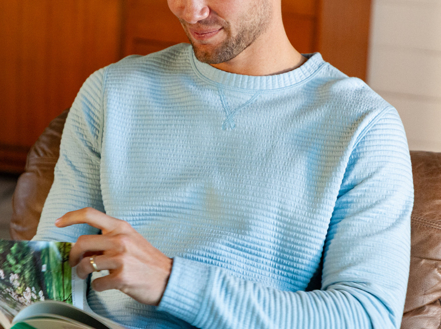 Criquet Quilted Crew Sweatshirt - Sky Blue