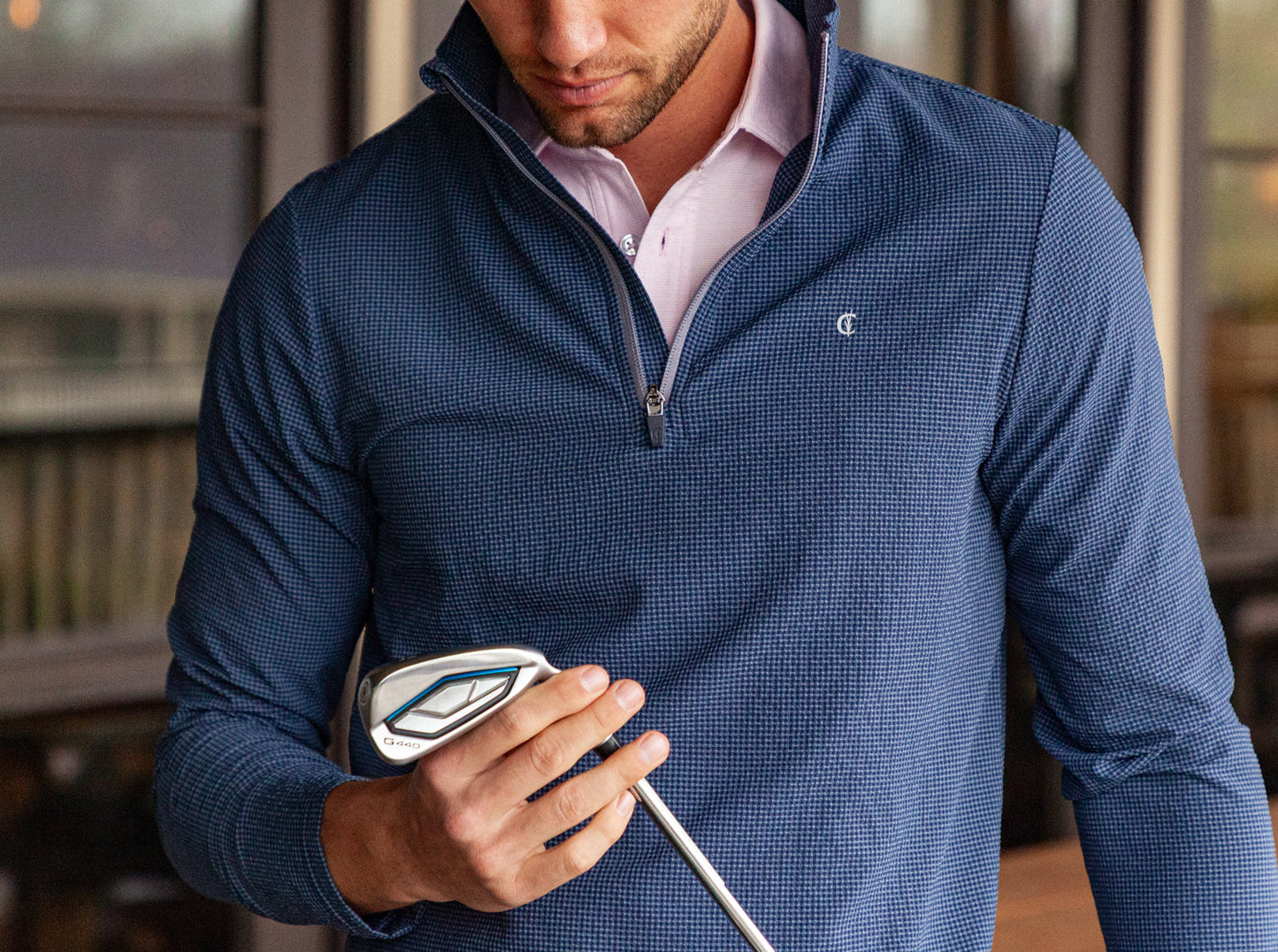 Criquet Seersucker Performance Pullover- Navy