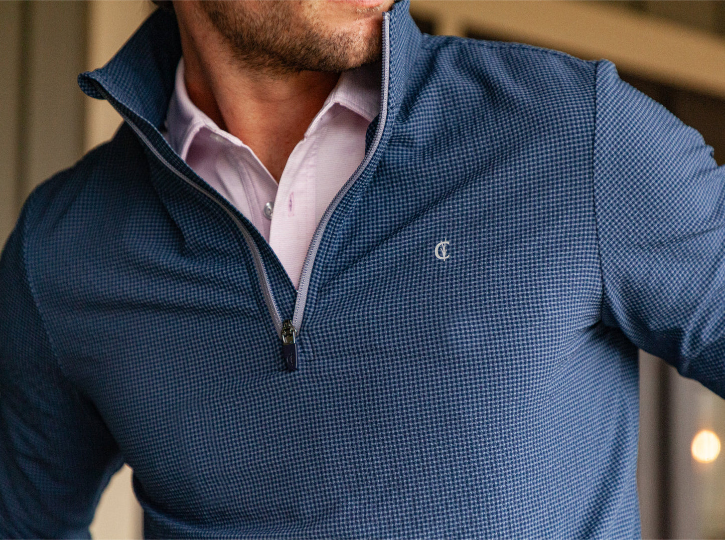 Criquet Seersucker Performance Pullover- Navy