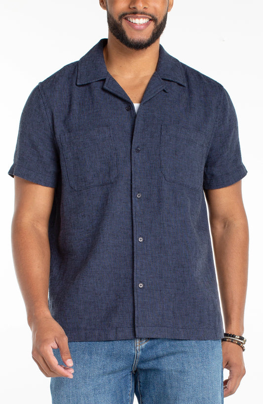 Liverpool Los Angeles | Short Sleeve Button Up Camp Shirt | Navy