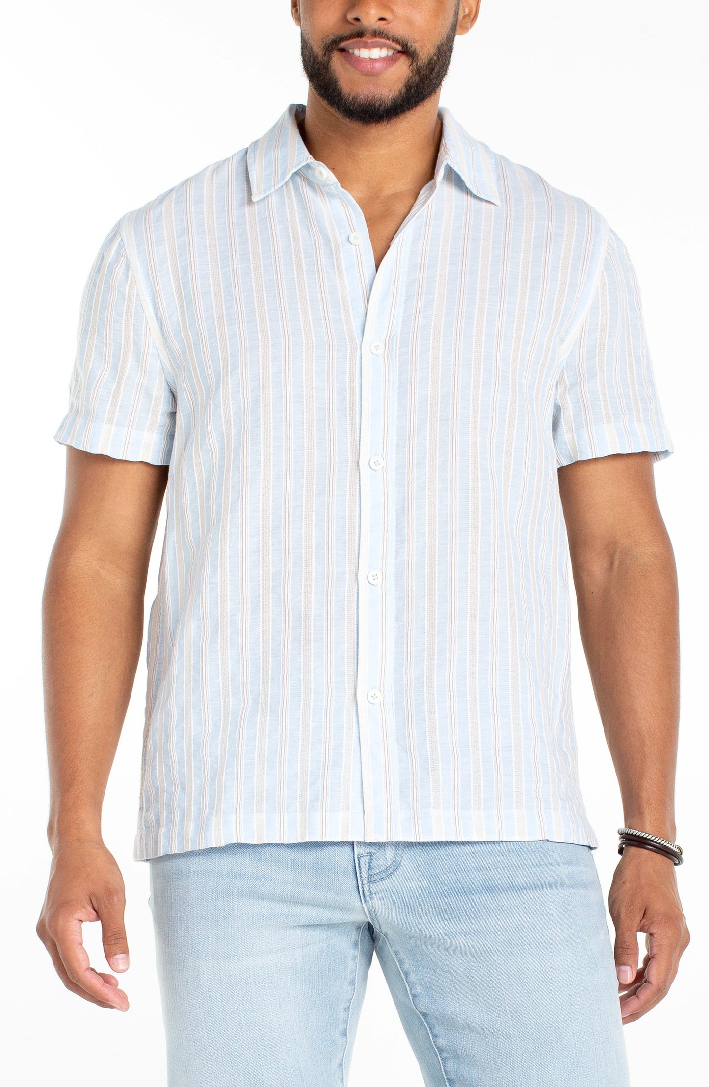 Liverpool Los Angeles | Short Sleeve Button Up Shirt | Light Blue