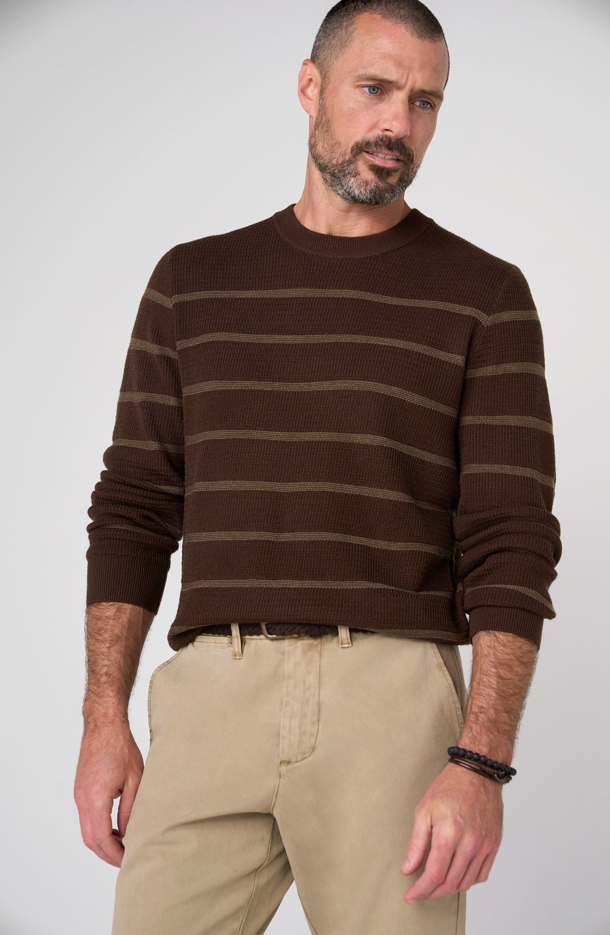 Liverpool Los Angeles | Long Sleeve Crew Neck Stripe Sweater | Brown & Dark Wheat