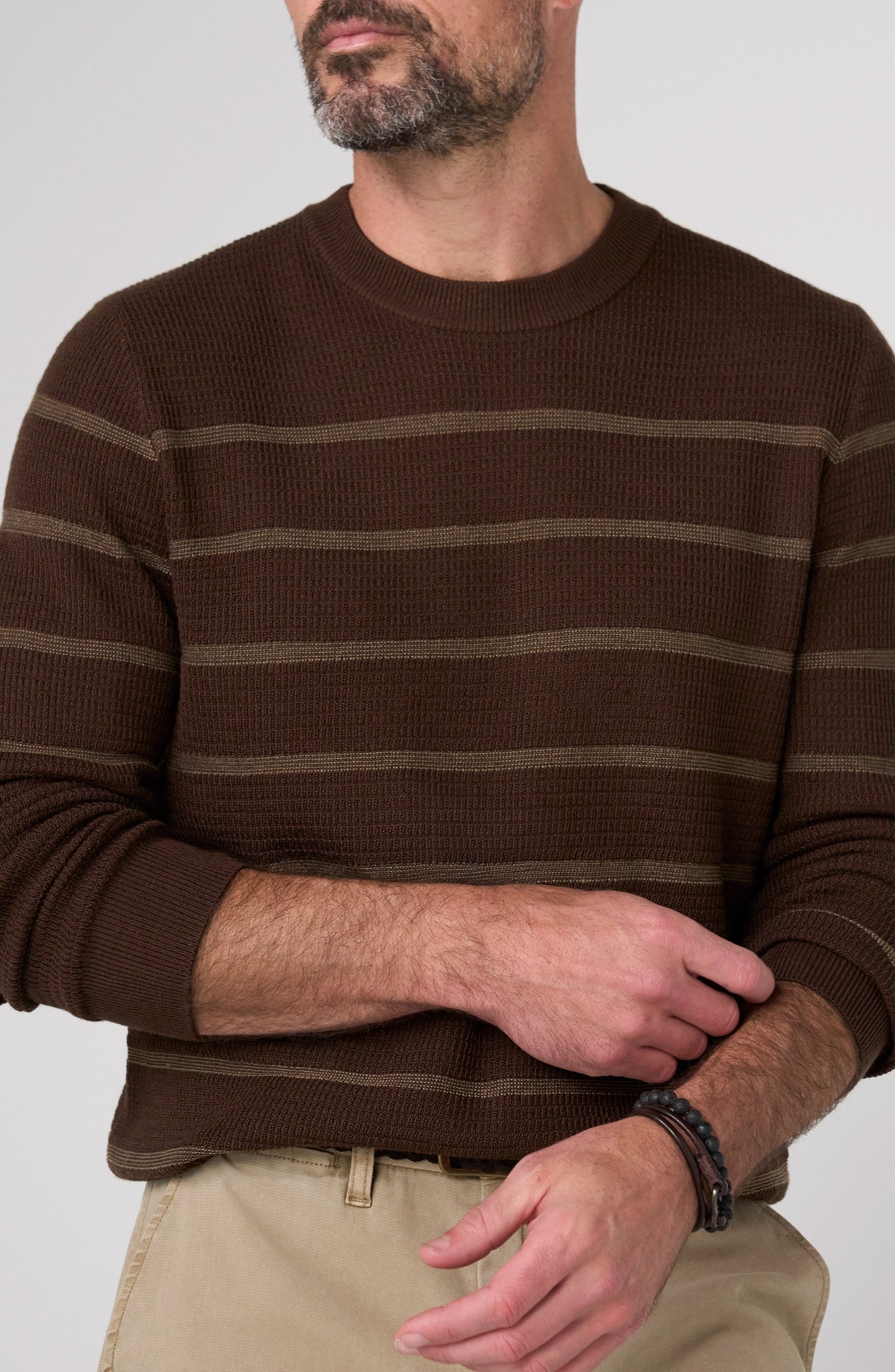 Liverpool Los Angeles | Long Sleeve Crew Neck Stripe Sweater | Brown & Dark Wheat