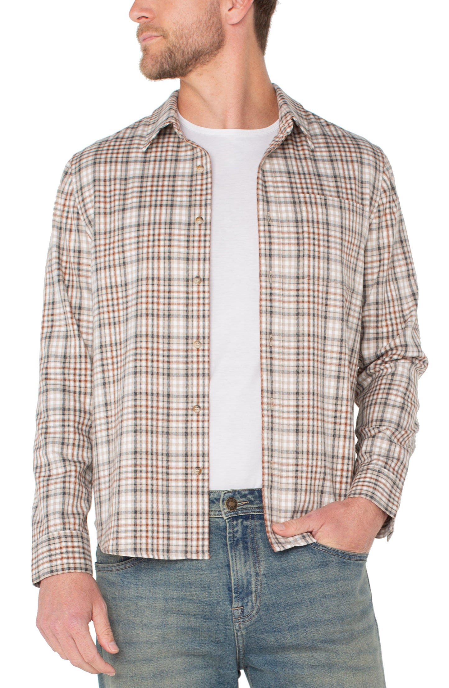 Liverpool Los Angeles Long Sleeve Button Up - Khaki/Rust