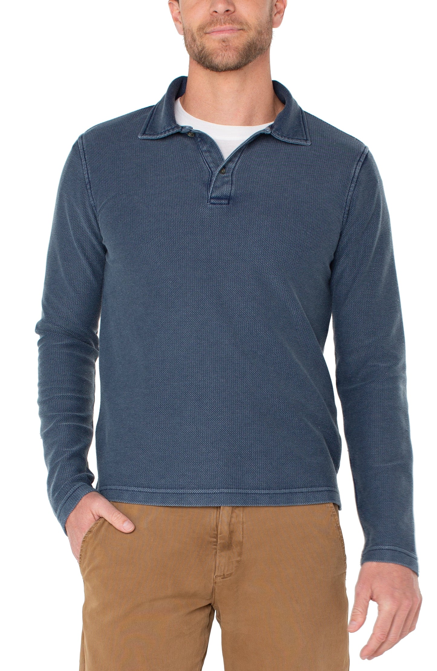 Liverpool Los Angeles Long Sleeve Knit Polo - Navy