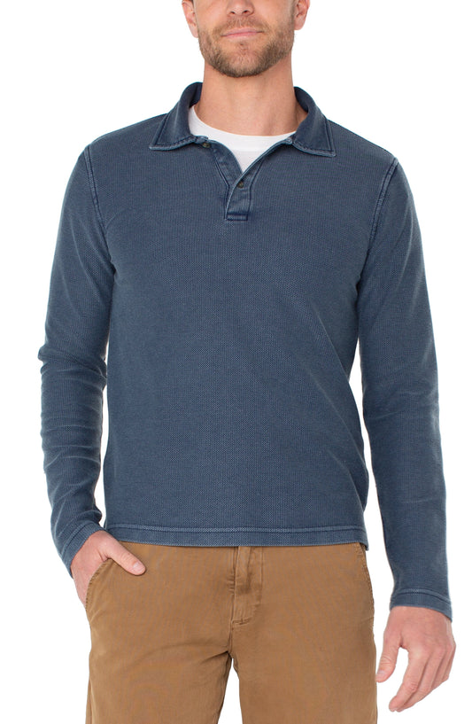 Liverpool Los Angeles Long Sleeve Knit Polo - Navy