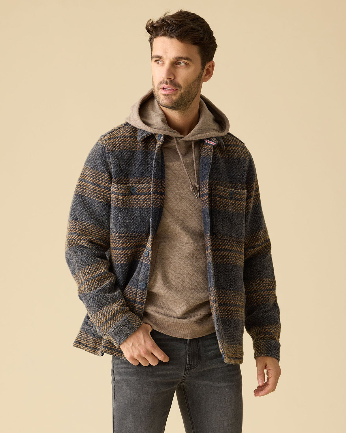 Flag and Anthem | Coaling Vintage Wash Textured Twill Jacket | Navy/Brown
