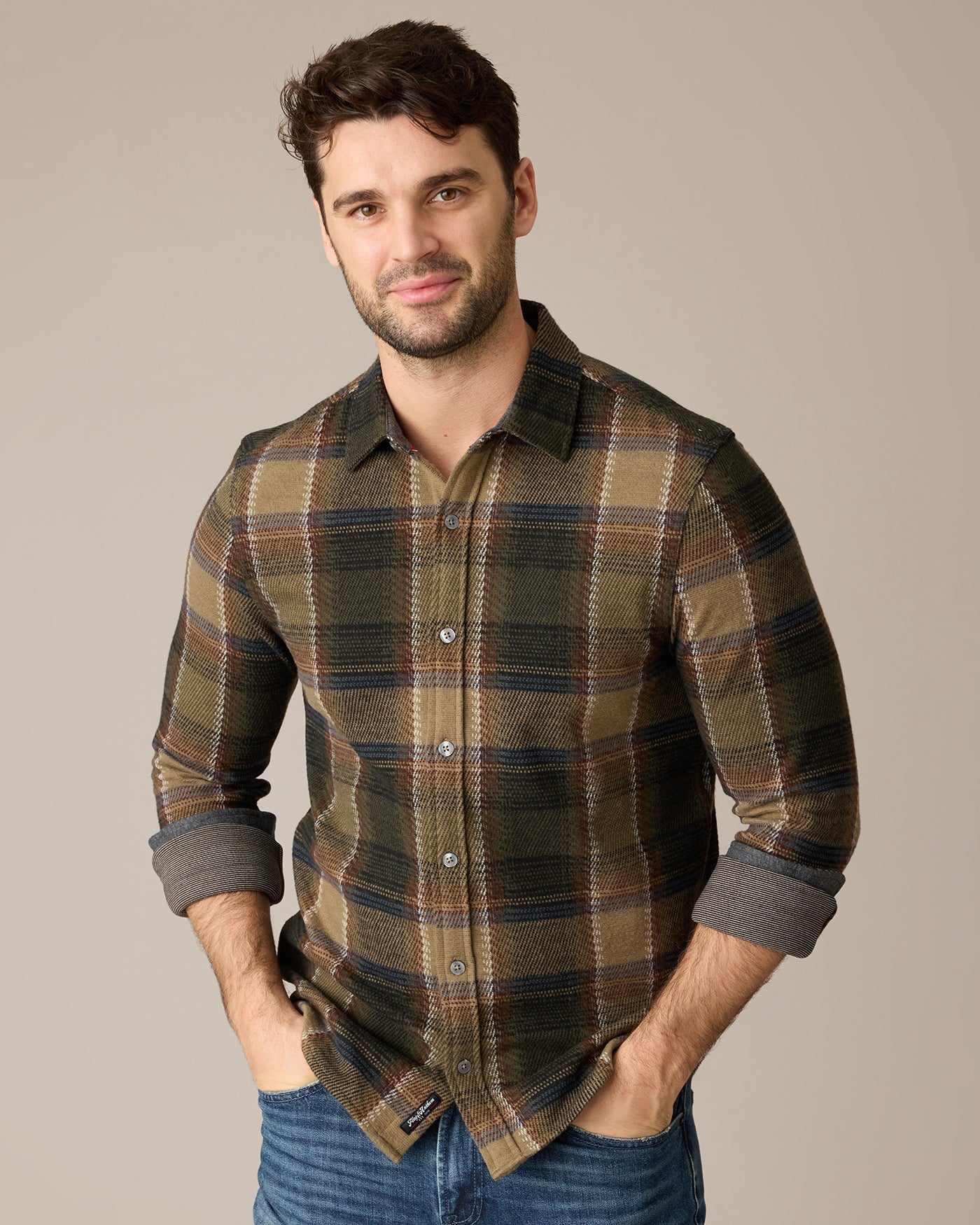 Flag and Anthem Hero Stretch Flannel Shirt - Olive/Brown