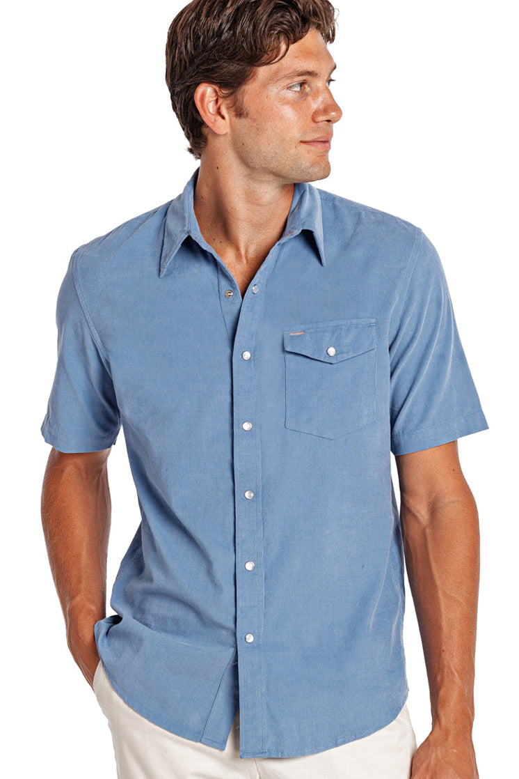Criquet Corduroy Short Sleeve Pearl Snap - Harbor Blue