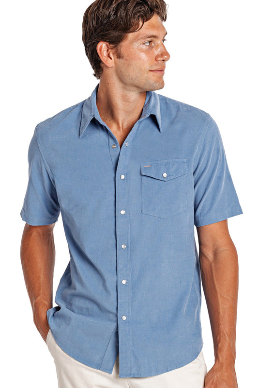 Criquet Corduroy Short Sleeve Pearl Snap - Harbor Blue
