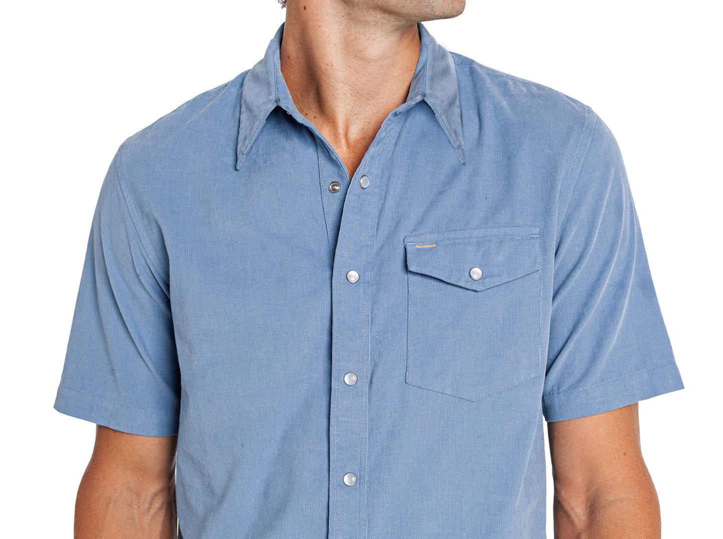 Criquet Corduroy Short Sleeve Pearl Snap - Harbor Blue