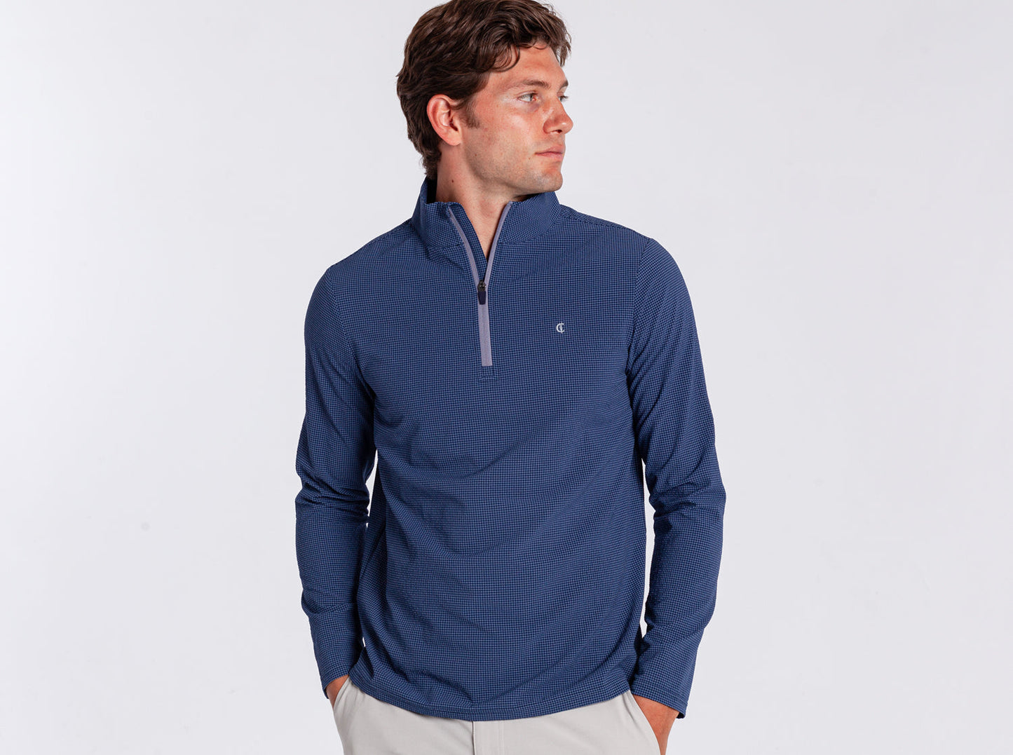 Criquet Seersucker Performance Pullover- Navy